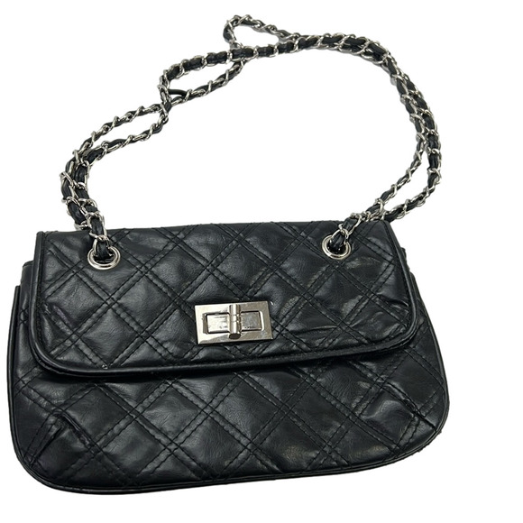 Classic Black Vegan Leather Quilted Crossbody Shoulder bag - Picture 1 of 9